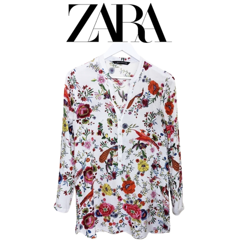 ZARA Tunic with Exotic Tropical Birds & Florals